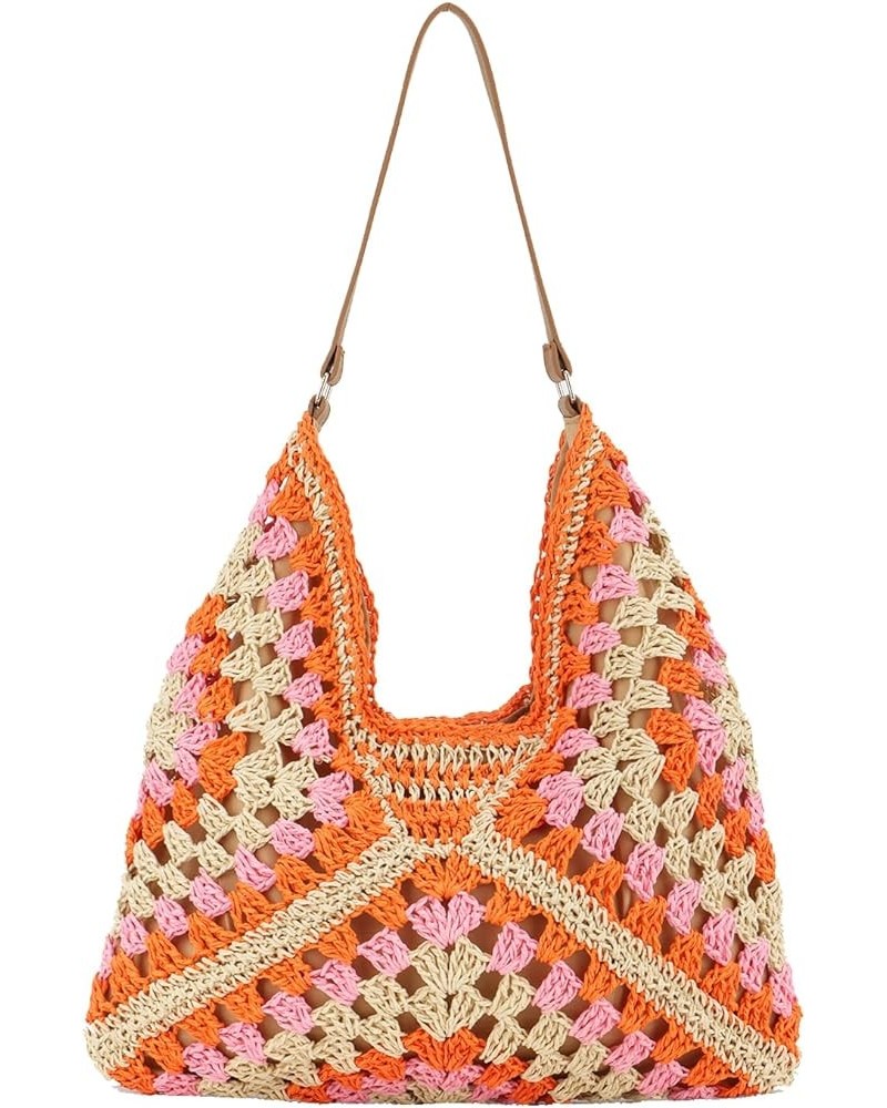 Straw Hobo Bags for Women Everything Tote Bag Woven Shoulder Bag Designer Beach Bag Summer Handbag Orange $13.24 Shoulder Bags