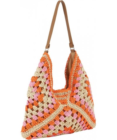 Straw Hobo Bags for Women Everything Tote Bag Woven Shoulder Bag Designer Beach Bag Summer Handbag Orange $13.24 Shoulder Bags