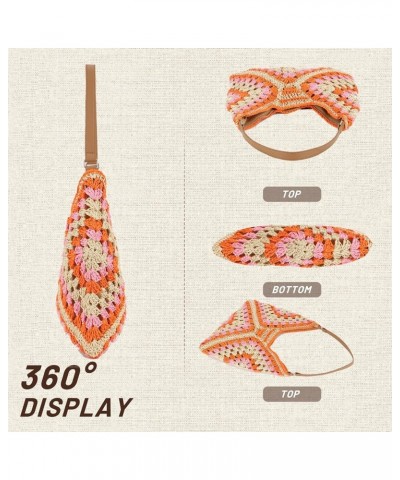 Straw Hobo Bags for Women Everything Tote Bag Woven Shoulder Bag Designer Beach Bag Summer Handbag Orange $13.24 Shoulder Bags