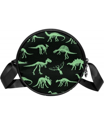 Dinosaur Bones Pattern Crossbody Bag for Women Teen Girls Round Canvas Shoulder Bag Purse Tote Handbag Bag $9.66 Totes