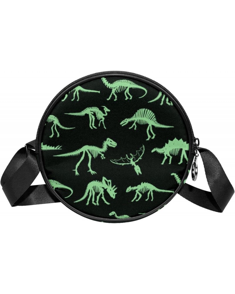 Dinosaur Bones Pattern Crossbody Bag for Women Teen Girls Round Canvas Shoulder Bag Purse Tote Handbag Bag $9.66 Totes