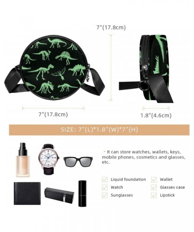 Dinosaur Bones Pattern Crossbody Bag for Women Teen Girls Round Canvas Shoulder Bag Purse Tote Handbag Bag $9.66 Totes