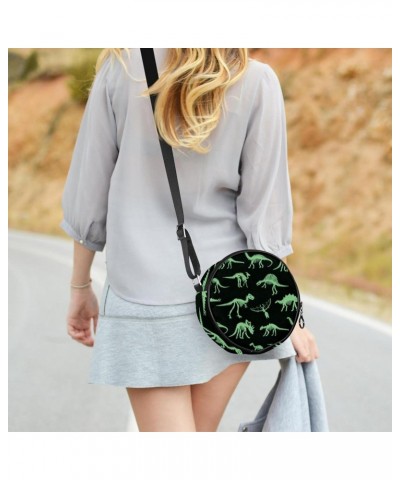 Dinosaur Bones Pattern Crossbody Bag for Women Teen Girls Round Canvas Shoulder Bag Purse Tote Handbag Bag $9.66 Totes