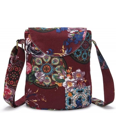 Women's Retro Small Size Canvas Shoulder Bag Hippie Boho Crossbody Handbag Claret $10.59 Shoulder Bags