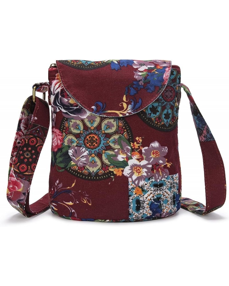 Women's Retro Small Size Canvas Shoulder Bag Hippie Boho Crossbody Handbag Claret $10.59 Shoulder Bags