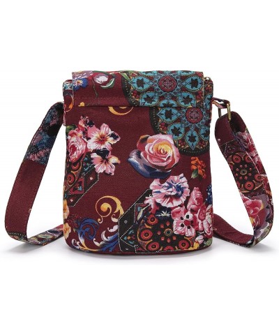 Women's Retro Small Size Canvas Shoulder Bag Hippie Boho Crossbody Handbag Claret $10.59 Shoulder Bags