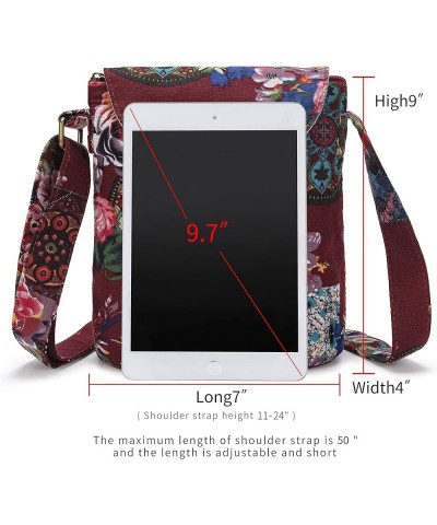 Women's Retro Small Size Canvas Shoulder Bag Hippie Boho Crossbody Handbag Claret $10.59 Shoulder Bags