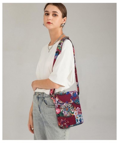 Women's Retro Small Size Canvas Shoulder Bag Hippie Boho Crossbody Handbag Claret $10.59 Shoulder Bags