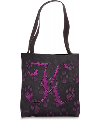 Paw Print Letter K Pink Pet Dog Cat Animal Heart Love Name Tote Bag $10.49 Totes