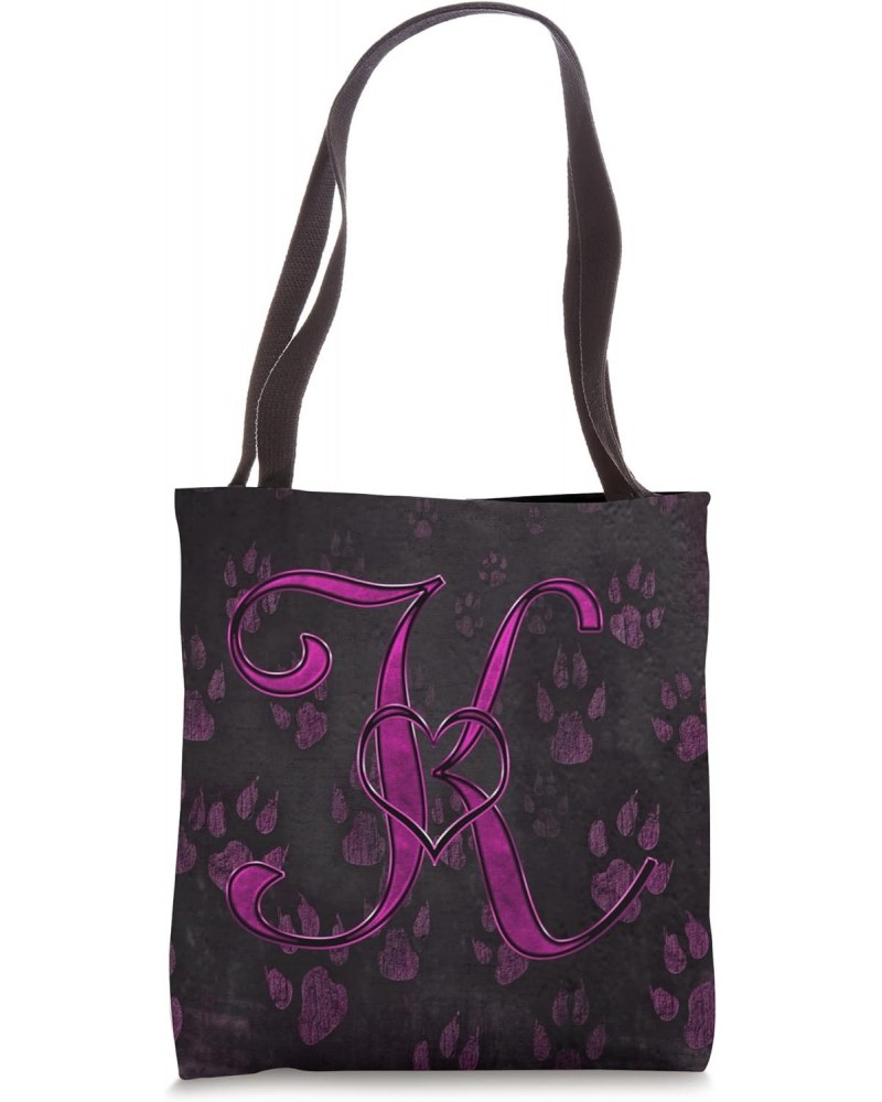 Paw Print Letter K Pink Pet Dog Cat Animal Heart Love Name Tote Bag $10.49 Totes