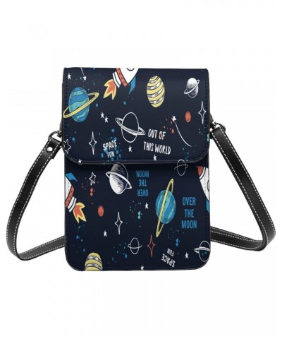 Women Small Crossbody Bag Leather Cell Phone Purse Wallet (Space Elements Cartoon) $21.25 Crossbody Bags