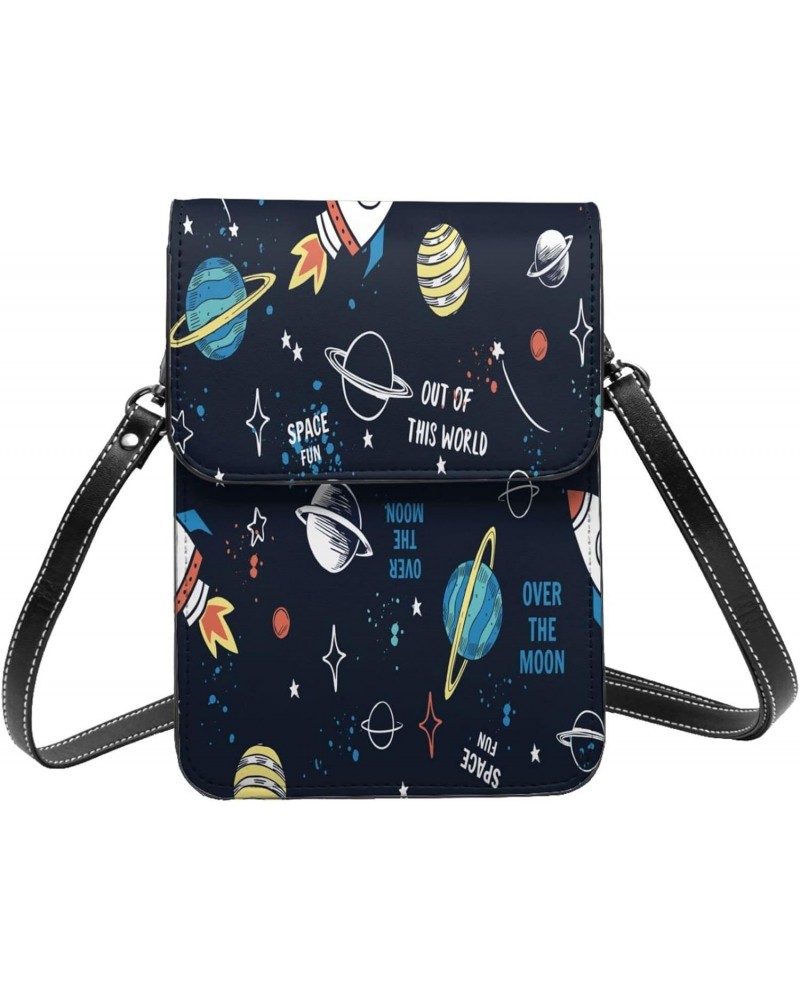 Women Small Crossbody Bag Leather Cell Phone Purse Wallet (Space Elements Cartoon) $21.25 Crossbody Bags