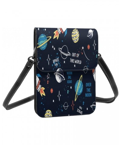 Women Small Crossbody Bag Leather Cell Phone Purse Wallet (Space Elements Cartoon) $21.25 Crossbody Bags