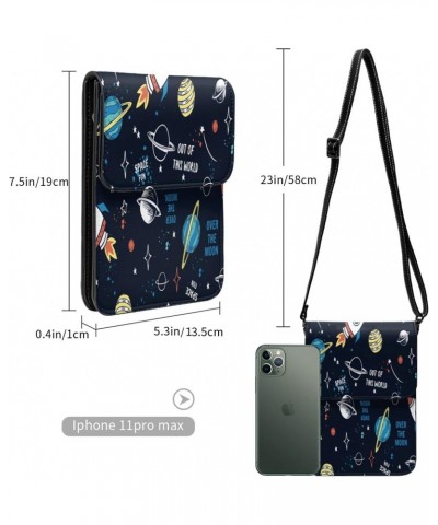 Women Small Crossbody Bag Leather Cell Phone Purse Wallet (Space Elements Cartoon) $21.25 Crossbody Bags