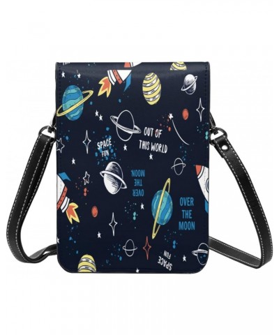 Women Small Crossbody Bag Leather Cell Phone Purse Wallet (Space Elements Cartoon) $21.25 Crossbody Bags