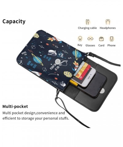 Women Small Crossbody Bag Leather Cell Phone Purse Wallet (Space Elements Cartoon) $21.25 Crossbody Bags