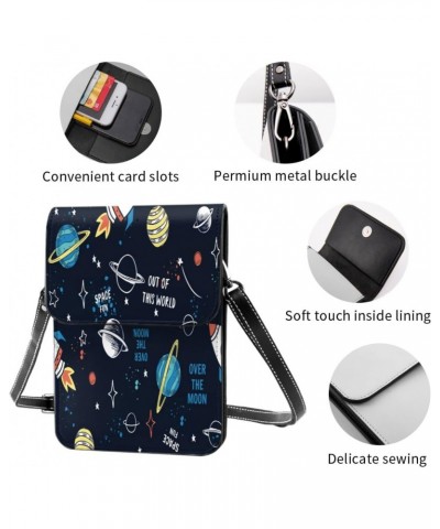 Women Small Crossbody Bag Leather Cell Phone Purse Wallet (Space Elements Cartoon) $21.25 Crossbody Bags