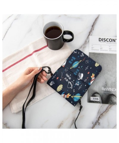 Women Small Crossbody Bag Leather Cell Phone Purse Wallet (Space Elements Cartoon) $21.25 Crossbody Bags