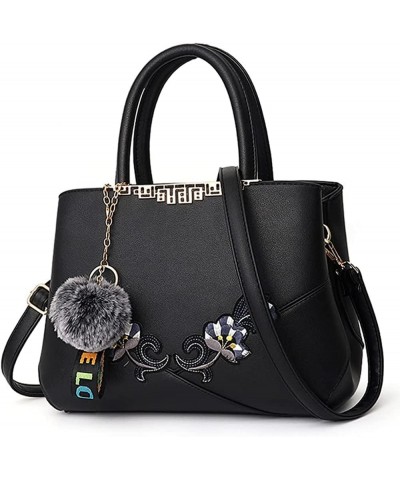 Ladies Elegant Floral Pattern Hand Bag Embroidery Shoulder Bag Tote Purse Black 1 $54.05 Totes