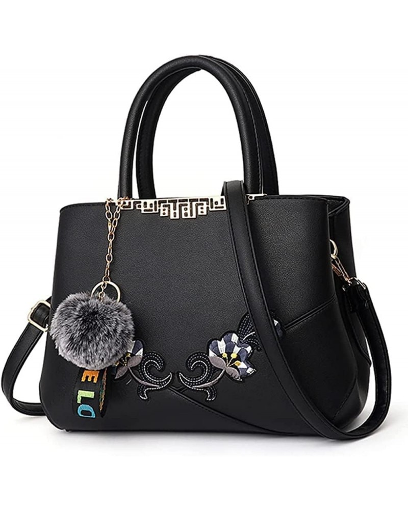 Ladies Elegant Floral Pattern Hand Bag Embroidery Shoulder Bag Tote Purse Black 1 $54.05 Totes