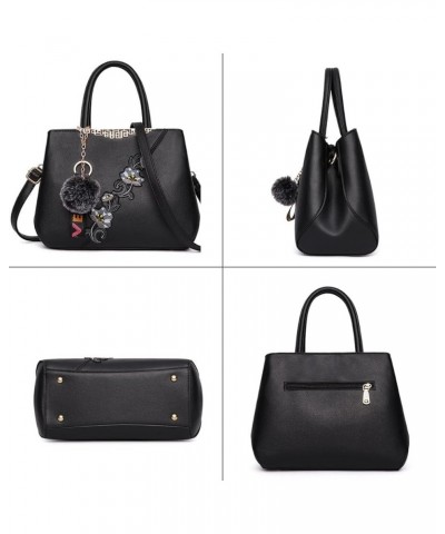 Ladies Elegant Floral Pattern Hand Bag Embroidery Shoulder Bag Tote Purse Black 1 $54.05 Totes