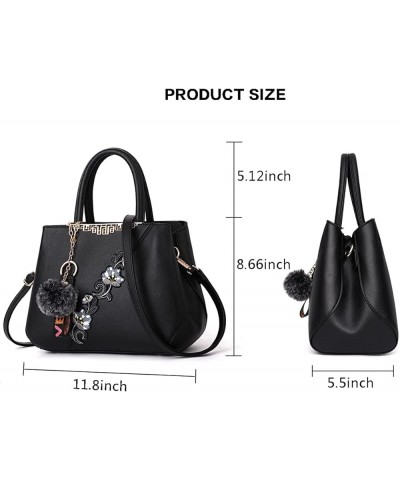 Ladies Elegant Floral Pattern Hand Bag Embroidery Shoulder Bag Tote Purse Black 1 $54.05 Totes