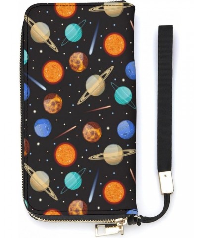 Solar System Planets and Stars Novelty Wallet with Wrist Strap Long Cellphone Purse Large Capacity Handbag Wristlet Clutch Wa...