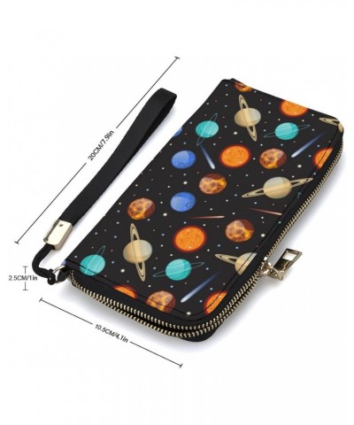 Solar System Planets and Stars Novelty Wallet with Wrist Strap Long Cellphone Purse Large Capacity Handbag Wristlet Clutch Wa...