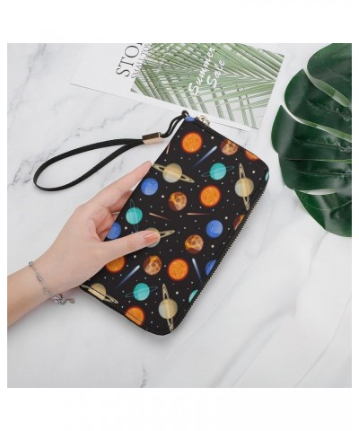 Solar System Planets and Stars Novelty Wallet with Wrist Strap Long Cellphone Purse Large Capacity Handbag Wristlet Clutch Wa...