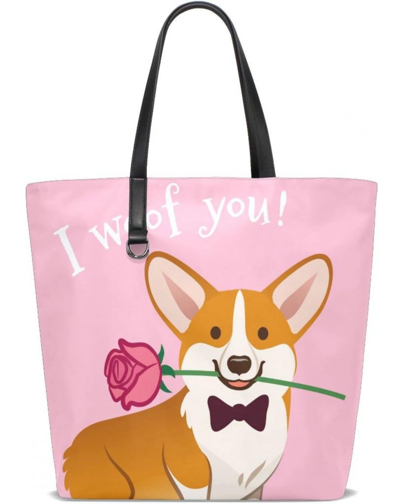 Tote Bag Double-Sided Use Handbag Purse Leather Top Handles Shoulder Bag for Travel Work Grocery Shopping Women & Girls Corgi...