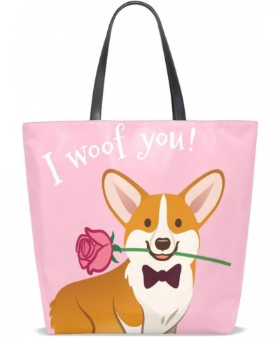 Tote Bag Double-Sided Use Handbag Purse Leather Top Handles Shoulder Bag for Travel Work Grocery Shopping Women & Girls Corgi...