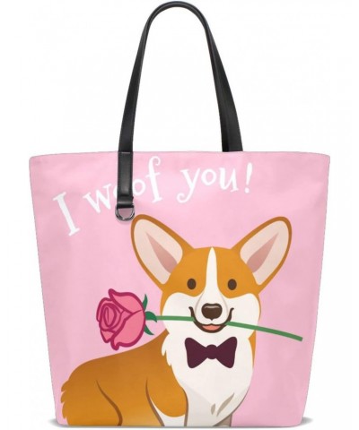 Tote Bag Double-Sided Use Handbag Purse Leather Top Handles Shoulder Bag for Travel Work Grocery Shopping Women & Girls Corgi...