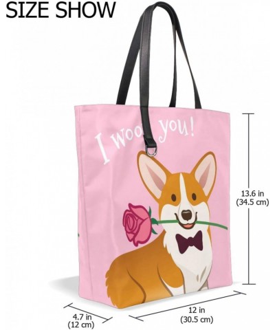 Tote Bag Double-Sided Use Handbag Purse Leather Top Handles Shoulder Bag for Travel Work Grocery Shopping Women & Girls Corgi...