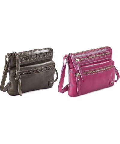 Small Triple Zip Real Leather Womens Crossbody- Premium Vintage Crossover Shoulder Sling Bag (Pack of 2) $33.49 Crossbody Bags