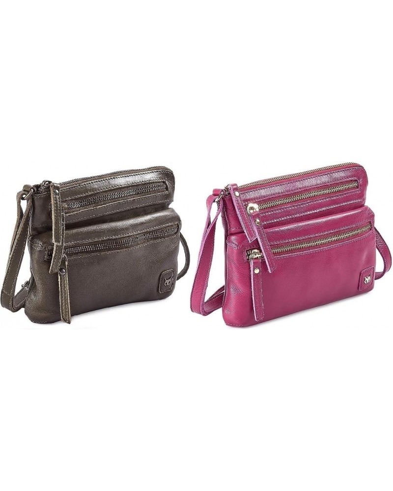 Small Triple Zip Real Leather Womens Crossbody- Premium Vintage Crossover Shoulder Sling Bag (Pack of 2) $33.49 Crossbody Bags