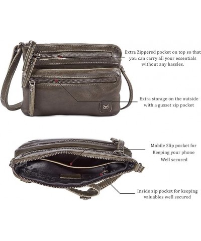 Small Triple Zip Real Leather Womens Crossbody- Premium Vintage Crossover Shoulder Sling Bag (Pack of 2) $33.49 Crossbody Bags