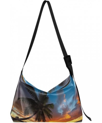 Watercolor Tropical Tree Sunset Tote Bag for Women Large Hobo Bags Crossbody Bag Shoulder Bag with Adjustable Strap for Men $...