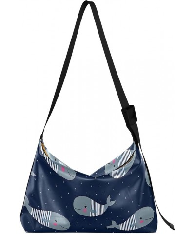 Cats on Pink Plaid Shoulder Bag for Women Man PU Leather Crossbody Bag with Adjustable Strap Whales on Dark Blue $22.19 Hobo ...