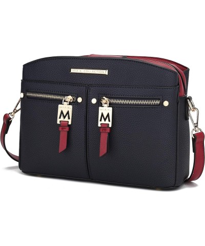 MKF Crossbody Bag for Women – PU Leather Pocketbook Handbag – Designer Side Messenger Purse, Shoulder Crossover Navy-red $20....