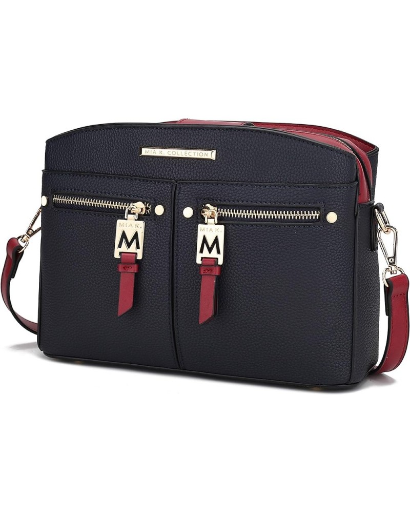 MKF Crossbody Bag for Women – PU Leather Pocketbook Handbag – Designer Side Messenger Purse, Shoulder Crossover Navy-red $20....