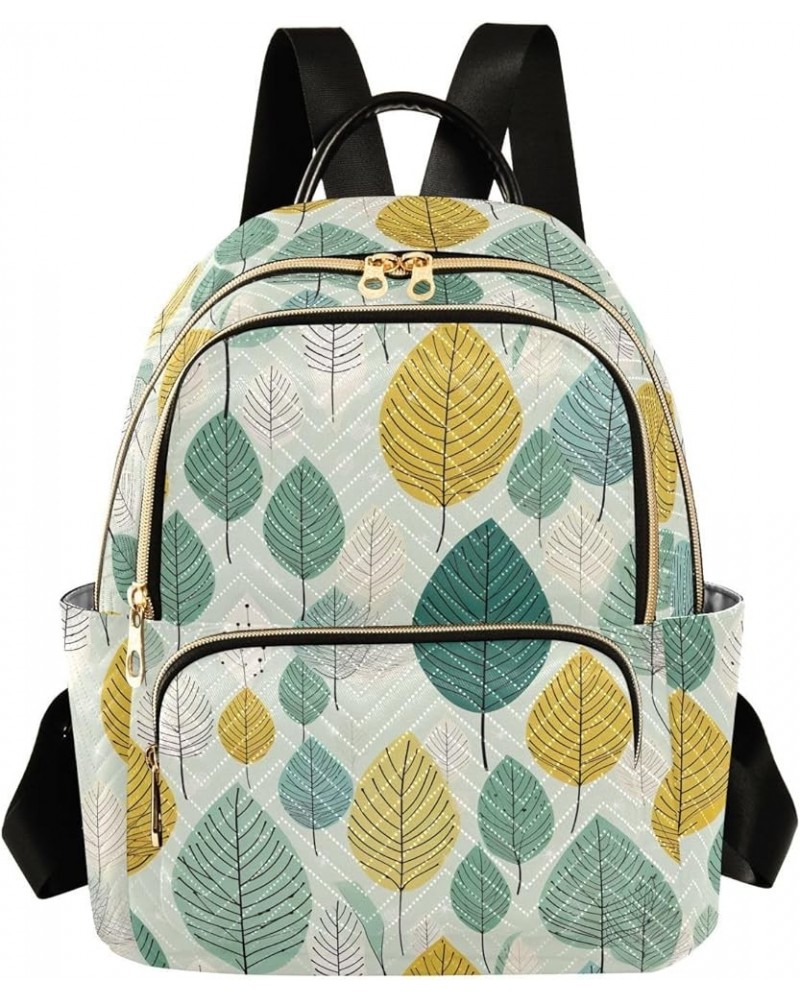 Yellow Green Leaves Quilted Backpack for Women Travel Bags Shoulder Bag Purse for Daily Work Nurse S Medium $17.66 Backpacks