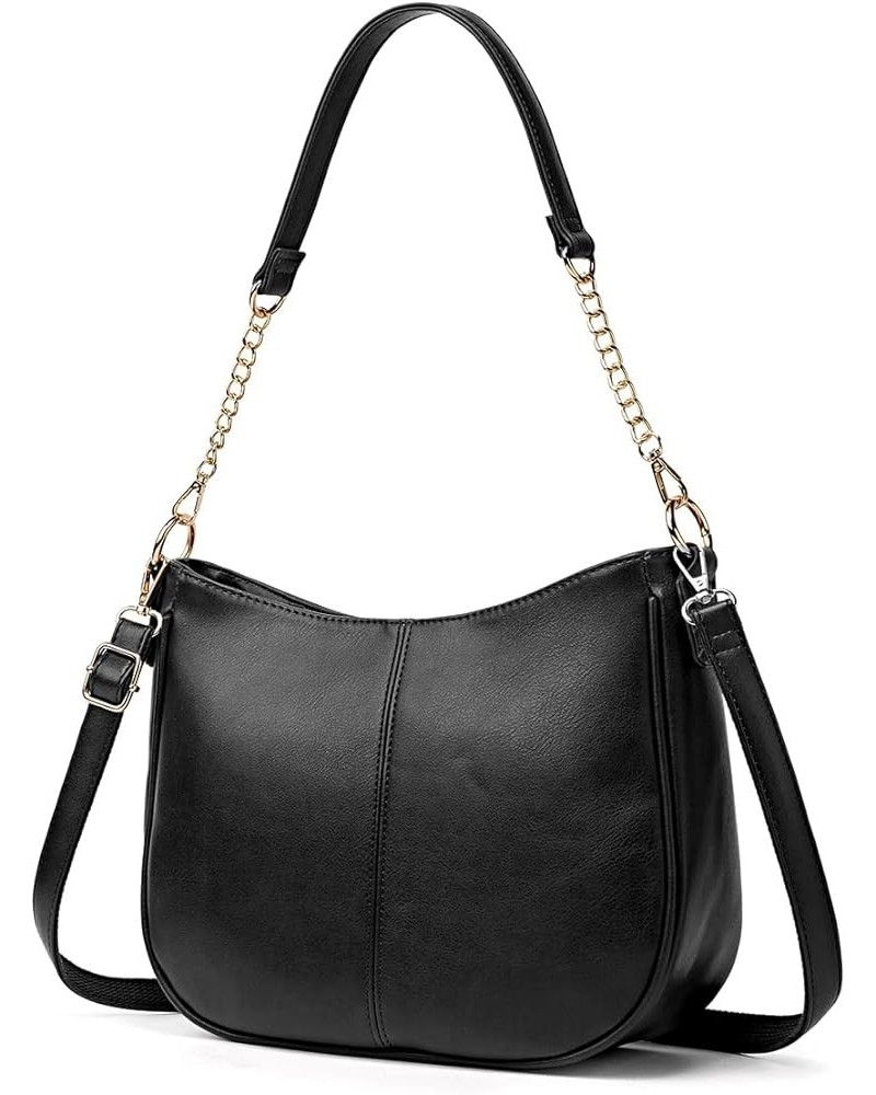 Hobo Crossbody Bags for Women Trendy Shoulder Purses PU Retro Handbag with 2 Types Shoulder Straps Black $14.30 Hobo Bags