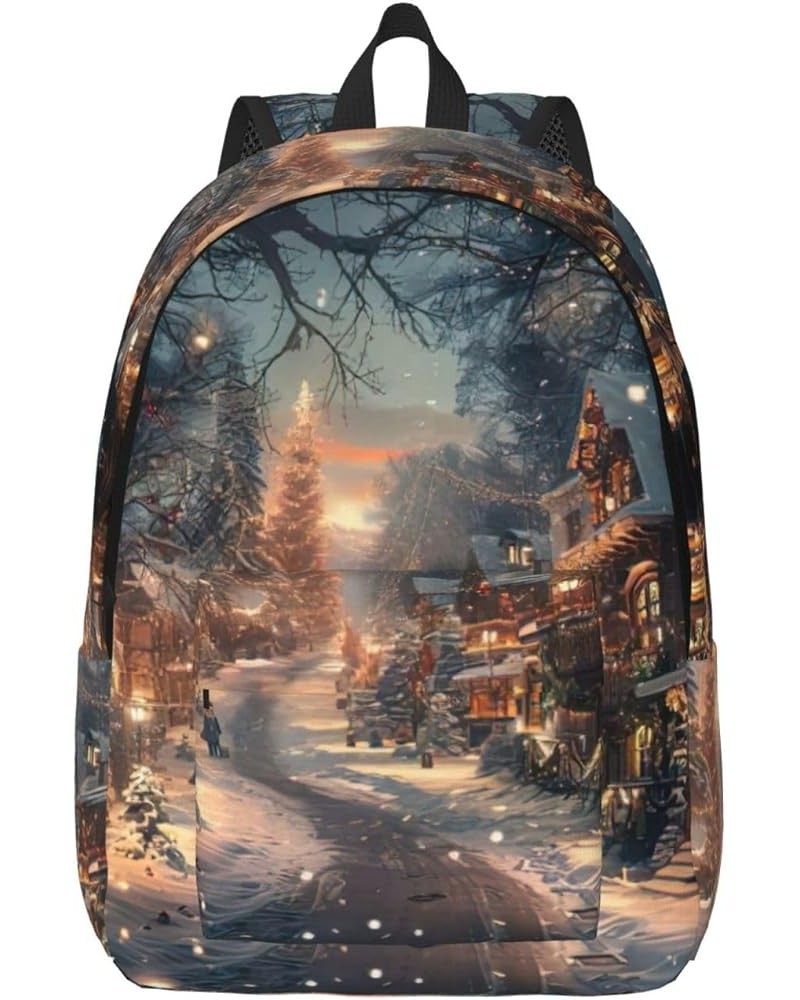 Merry Christmas Print Unisex Canvas Bag Canvas Shoulder Pouch Pack Lightweight Backpack For Woman Lady Black Medium $26.39 Ba...