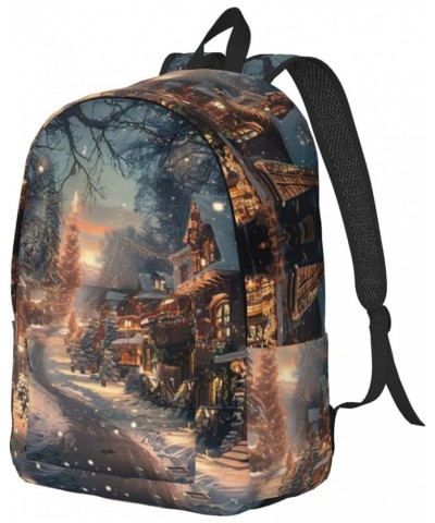 Merry Christmas Print Unisex Canvas Bag Canvas Shoulder Pouch Pack Lightweight Backpack For Woman Lady Black Medium $26.39 Ba...