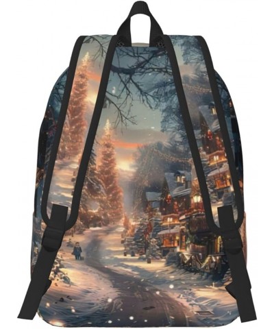 Merry Christmas Print Unisex Canvas Bag Canvas Shoulder Pouch Pack Lightweight Backpack For Woman Lady Black Medium $26.39 Ba...