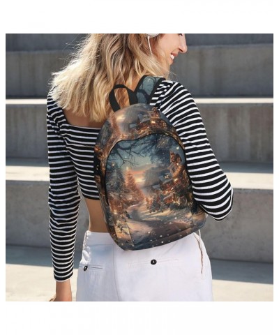 Merry Christmas Print Unisex Canvas Bag Canvas Shoulder Pouch Pack Lightweight Backpack For Woman Lady Black Medium $26.39 Ba...