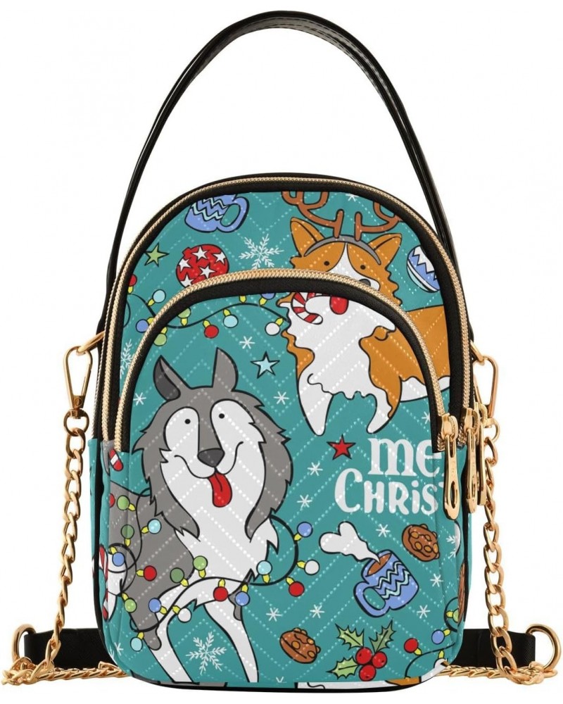 Merry Christmas Dogs Husky and Corgi Small Crossbody Bag Quilted Handbags for Women Chain Shoulder Bag $12.74 Crossbody Bags