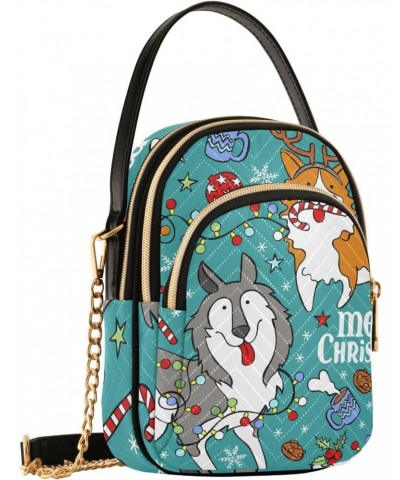 Merry Christmas Dogs Husky and Corgi Small Crossbody Bag Quilted Handbags for Women Chain Shoulder Bag $12.74 Crossbody Bags