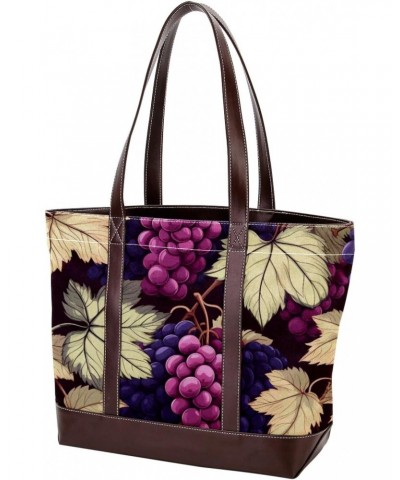 Grapes Canvas Leather Mix Hand-Held Bag - 13.3x4.7x12.2 in - Stylish & Spacious Women's Tote $24.00 Totes