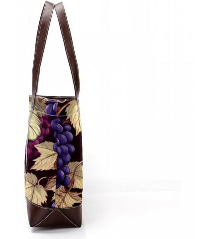 Grapes Canvas Leather Mix Hand-Held Bag - 13.3x4.7x12.2 in - Stylish & Spacious Women's Tote $24.00 Totes